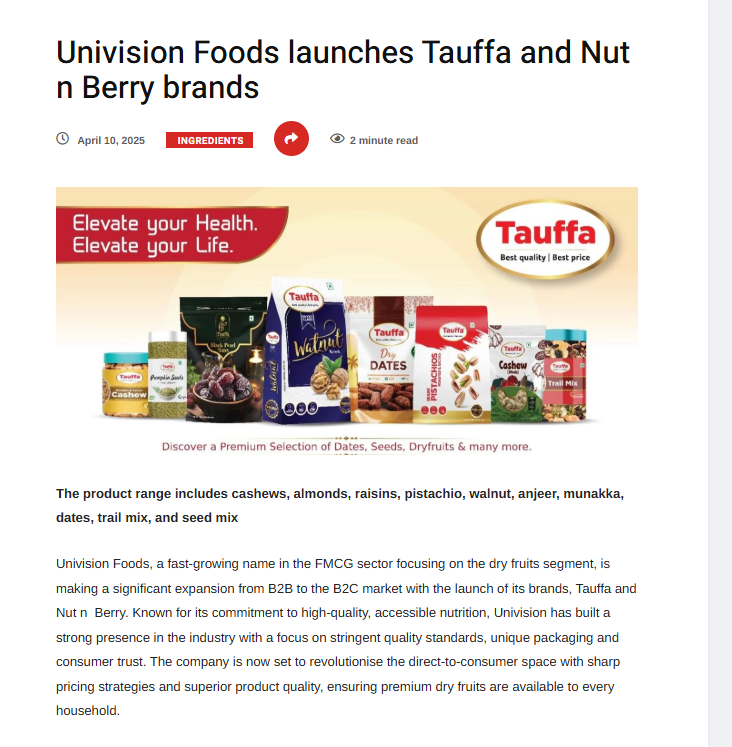 Univision Foods Launches Tauffa and Nut n Berry Brands