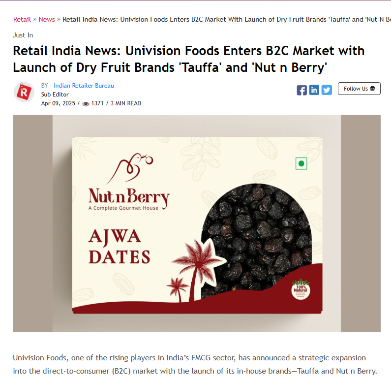 Univision Foods Enters B2C Market with Tauffa and Nut n Berry