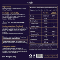 Tauffa Date Bliss 200g | Dates Barfi Bites with Almonds, Cashews & Pistachios | A2 Cow Ghee & Honey | Healthy Indian Sweet Snack | No Added Sugar | Gluten Free