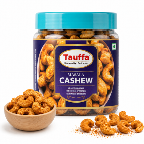 Tauffa Masala Cashews 250g | Roasted Whole Kaju with Desi Masala | Crunchy Spicy Kaaju Nuts | Ready-to-Eat | No Added Oil or Colours