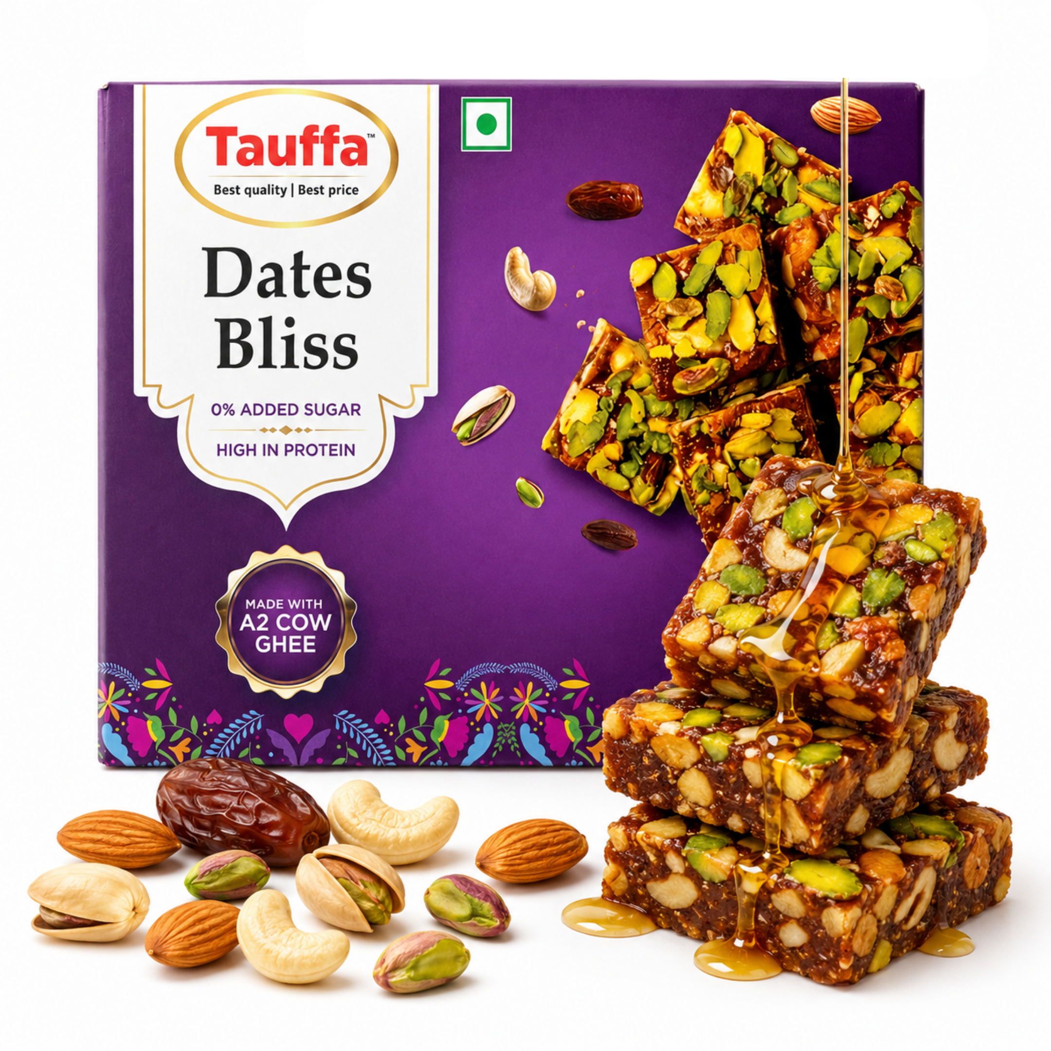 Date Bliss 200g | Dates Barfi Bites with Almonds, Cashews & Pistachios