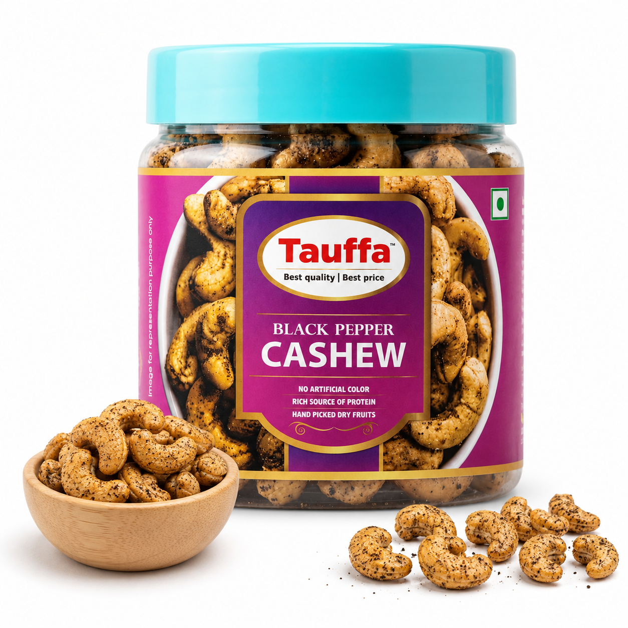 Black Pepper Cashews 250g | Roasted Whole Kaju with Kali Mirch