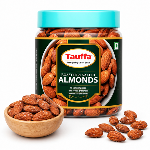 Tauffa Premium Roasted & Salted Almonds 250g | Crunchy Whole California Badam | Natural Badam Giri with Rock Salt | No Added Oil | Healthy Snack