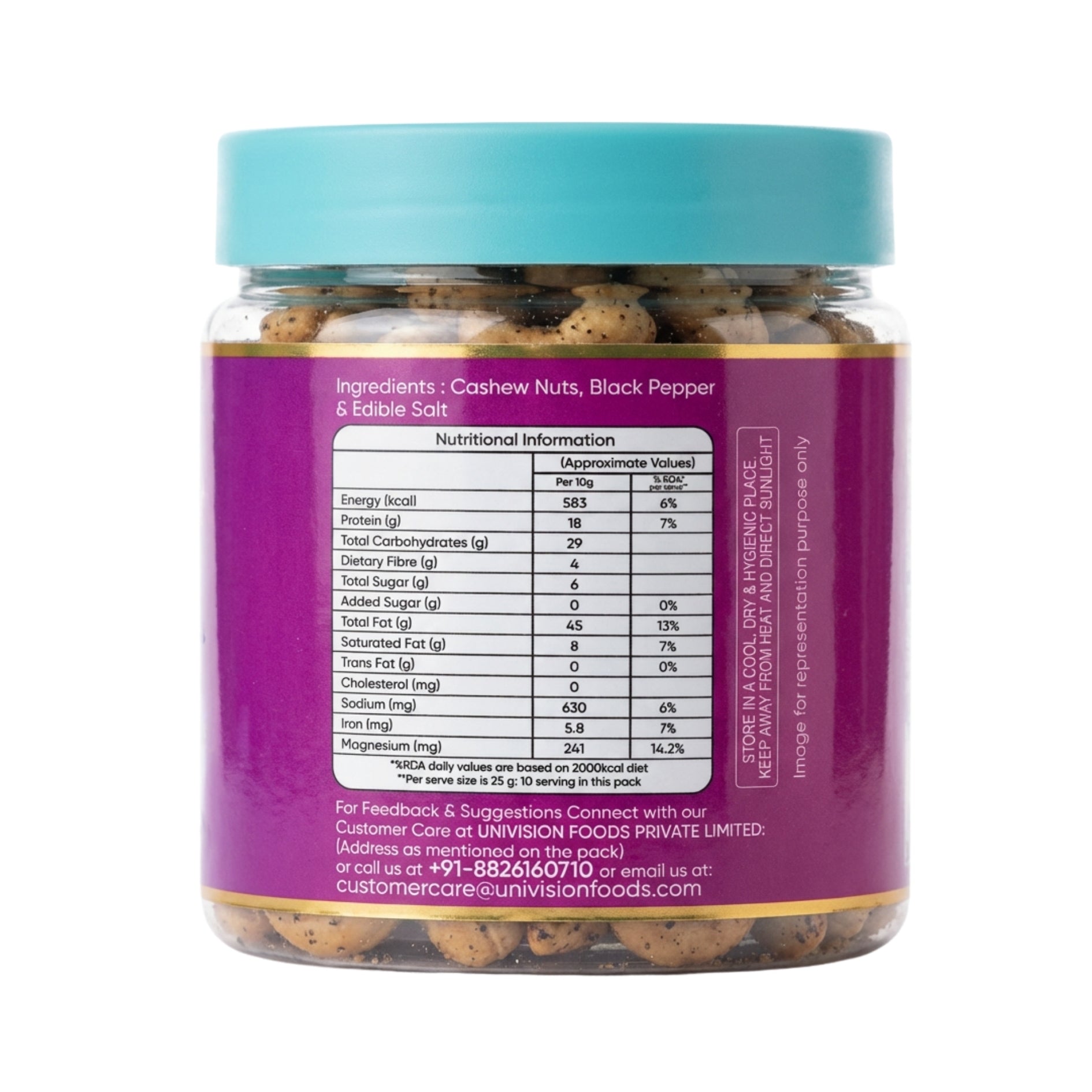 Black Pepper Cashews 250g | Roasted Whole Kaju with Kali Mirch