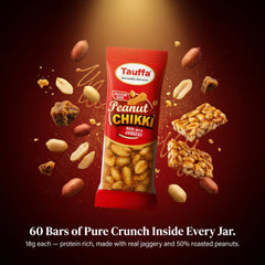 Tauffa Peanut Chikki Jar 60 Pieces (18g Each) | Traditional Groundnut & Jaggery Snack | Protein Rich Peanut Brittle | No Added Preservatives or Colours