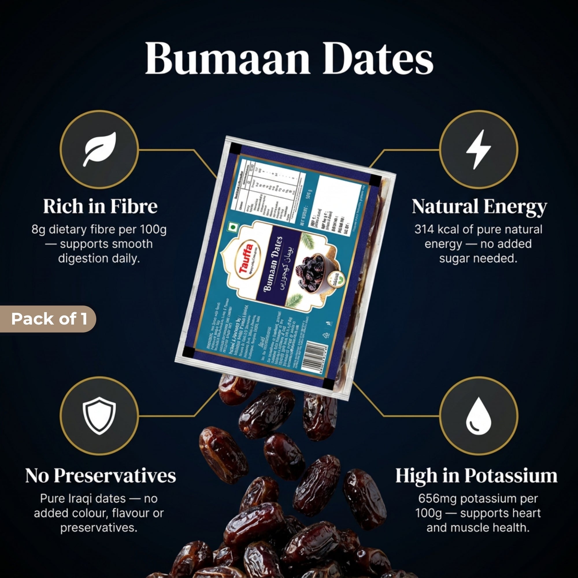 Bumaan Dates 500g | Premium Iraqi Black Khajoor with Seeds