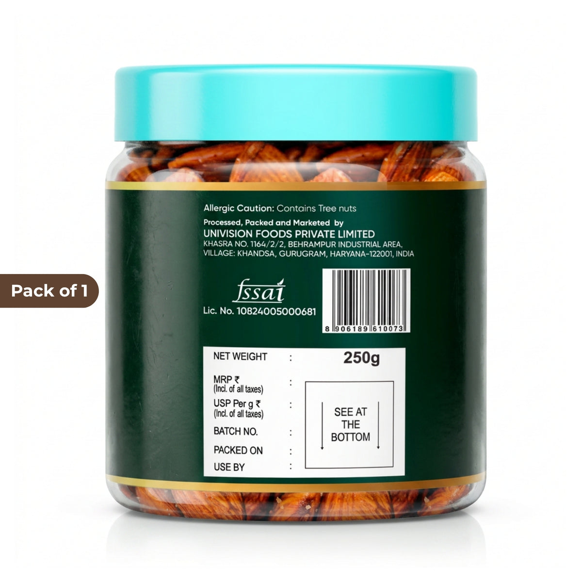 Premium Roasted & Salted Almonds 250g | Crunchy Whole California Badam