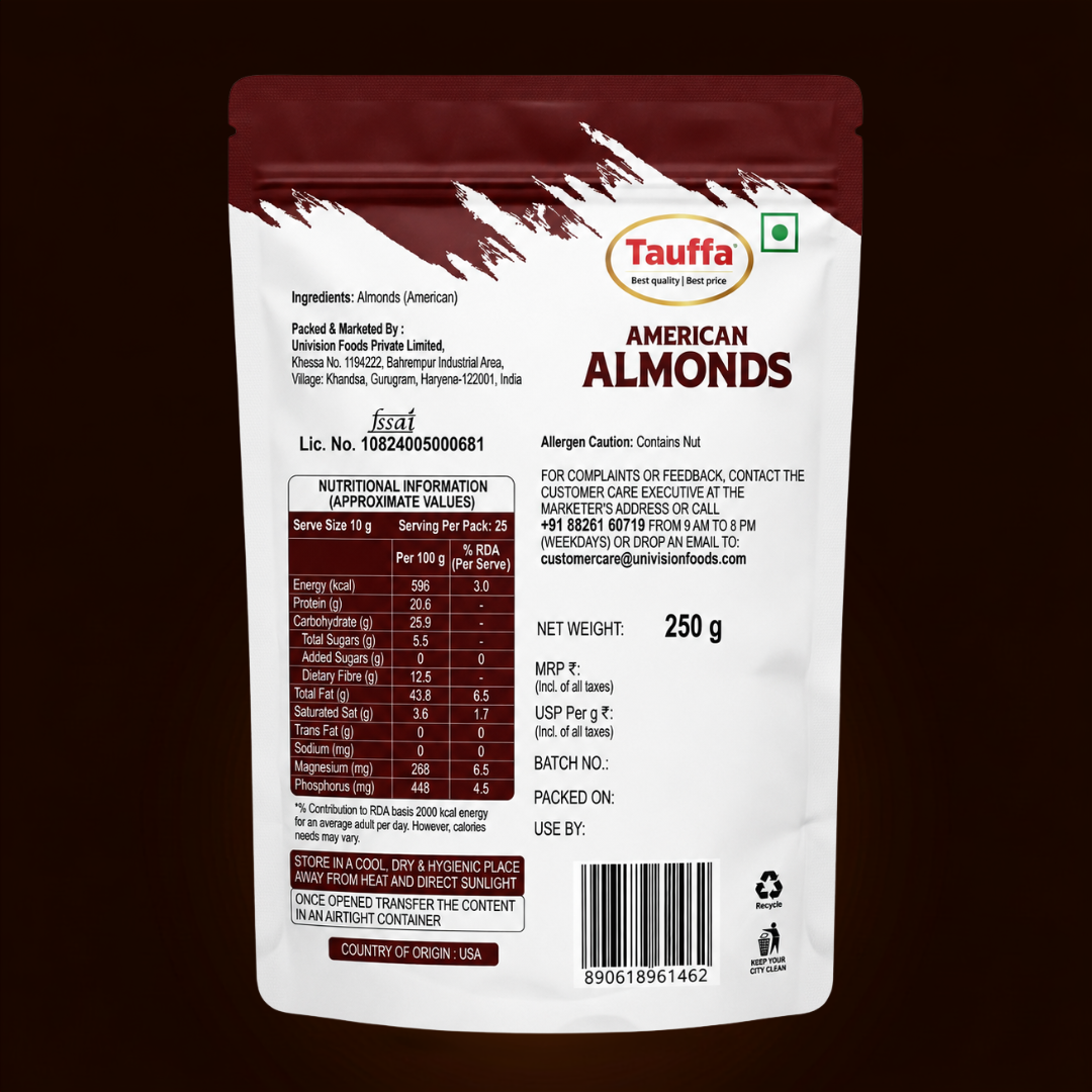 Premium American Almonds 250g | Whole & Crunchy California Badam