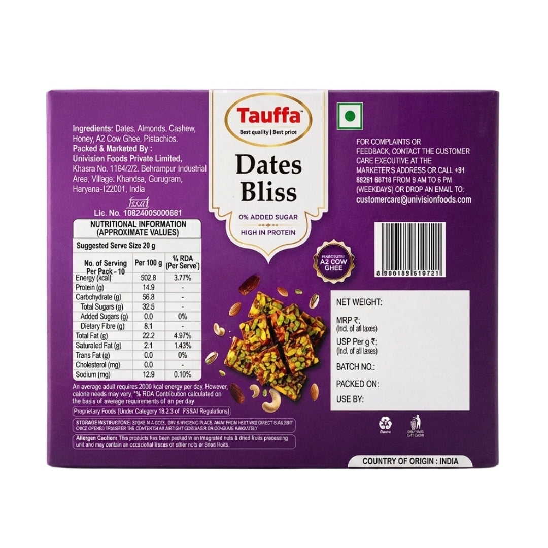 Date Bliss 200g | Dates Barfi Bites with Almonds, Cashews & Pistachios