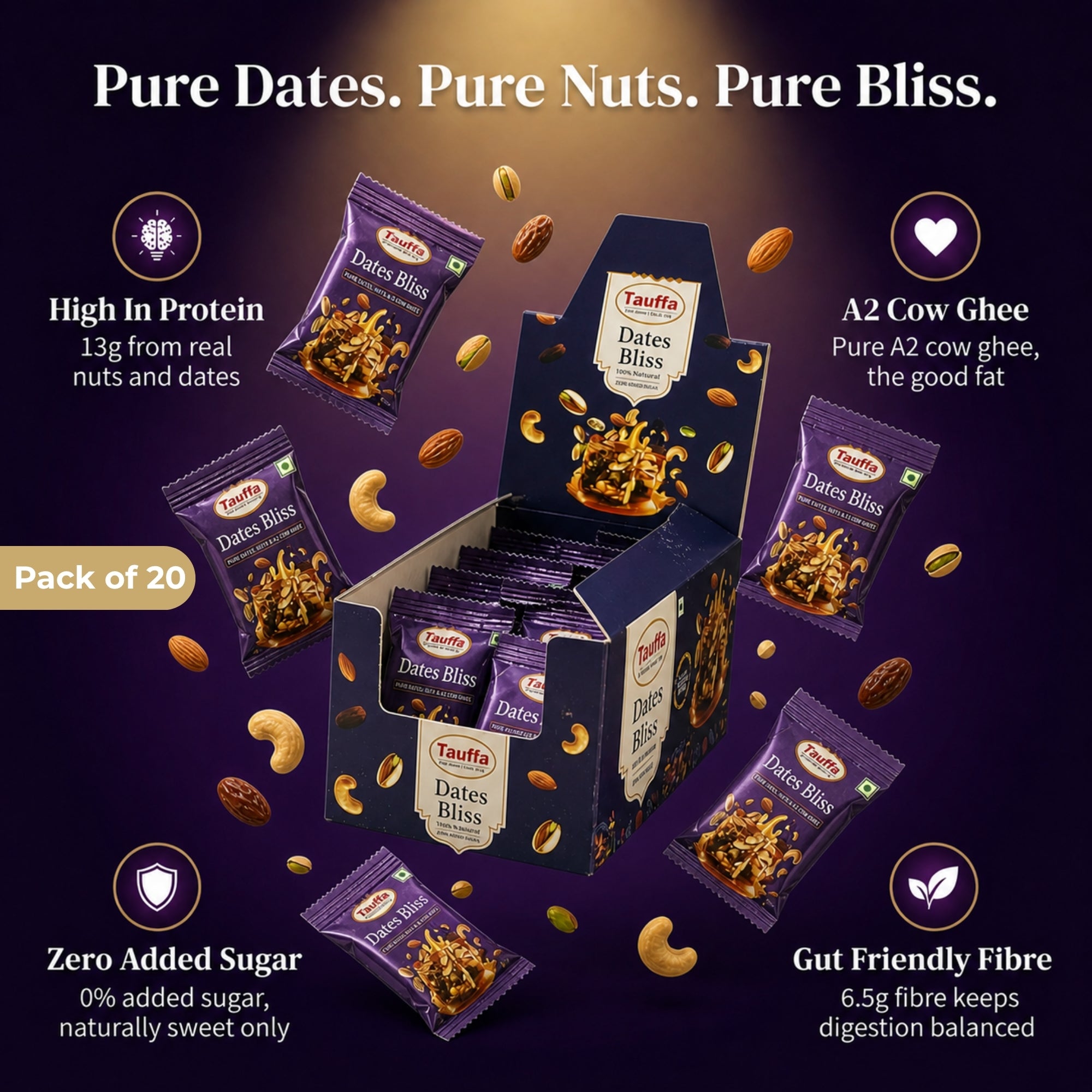 Date Bliss | Dates Barfi Bites with Dates, Almonds, Cashews & Pistachios