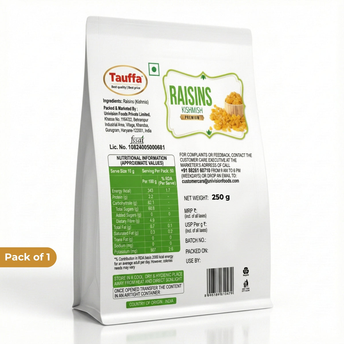 Premium Green Seedless Raisins 250g | Naturally Sweet & Juicy Kishmish