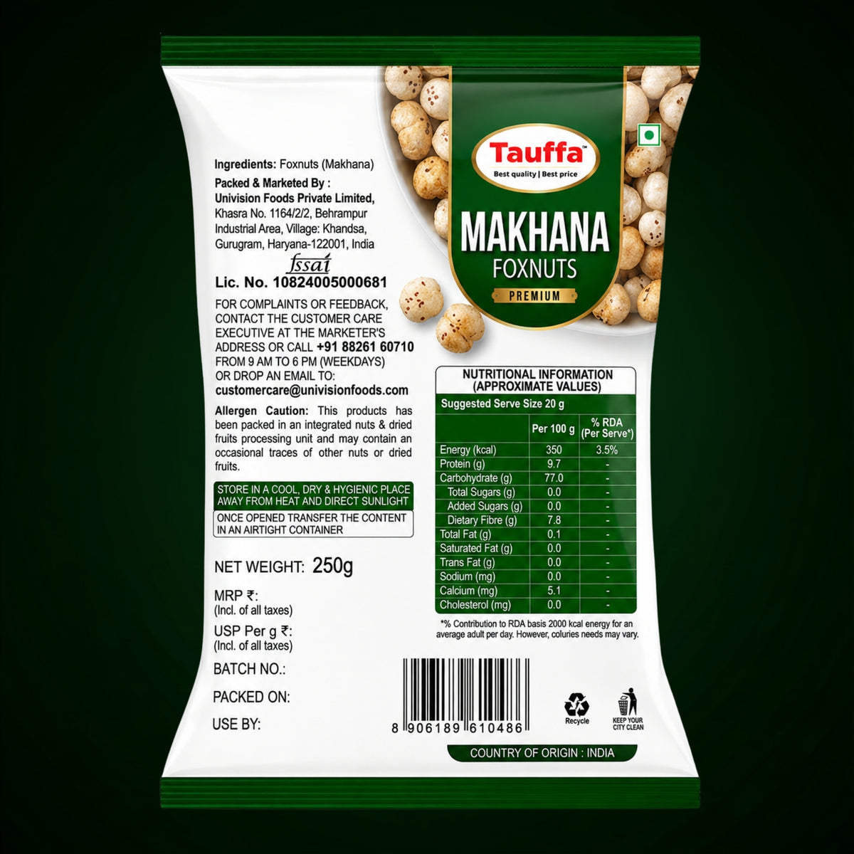 Premium Mithila Makhana 250g | Plain Raw Phool Makhana