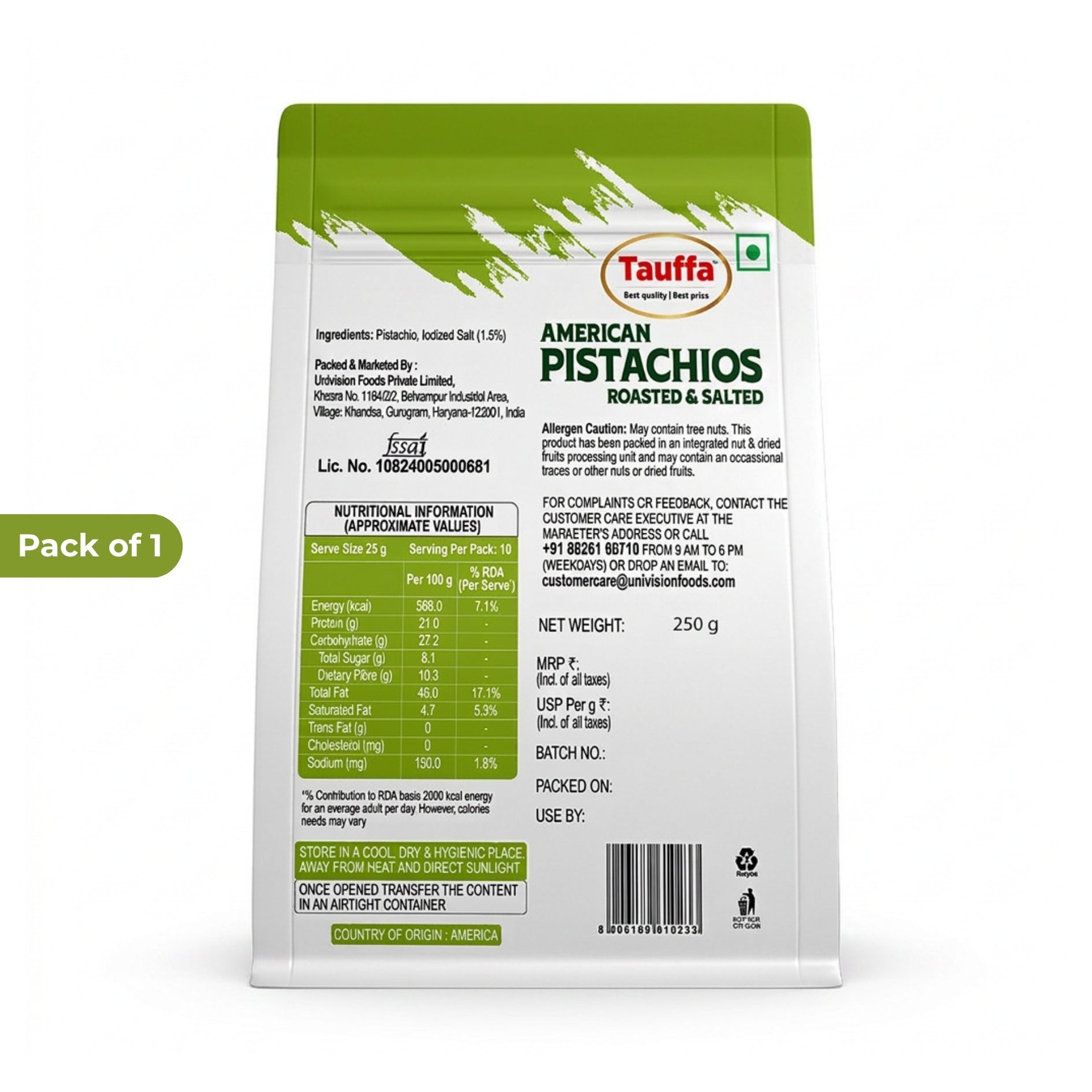 American Pistachios Roasted & Salted - 250g Pack