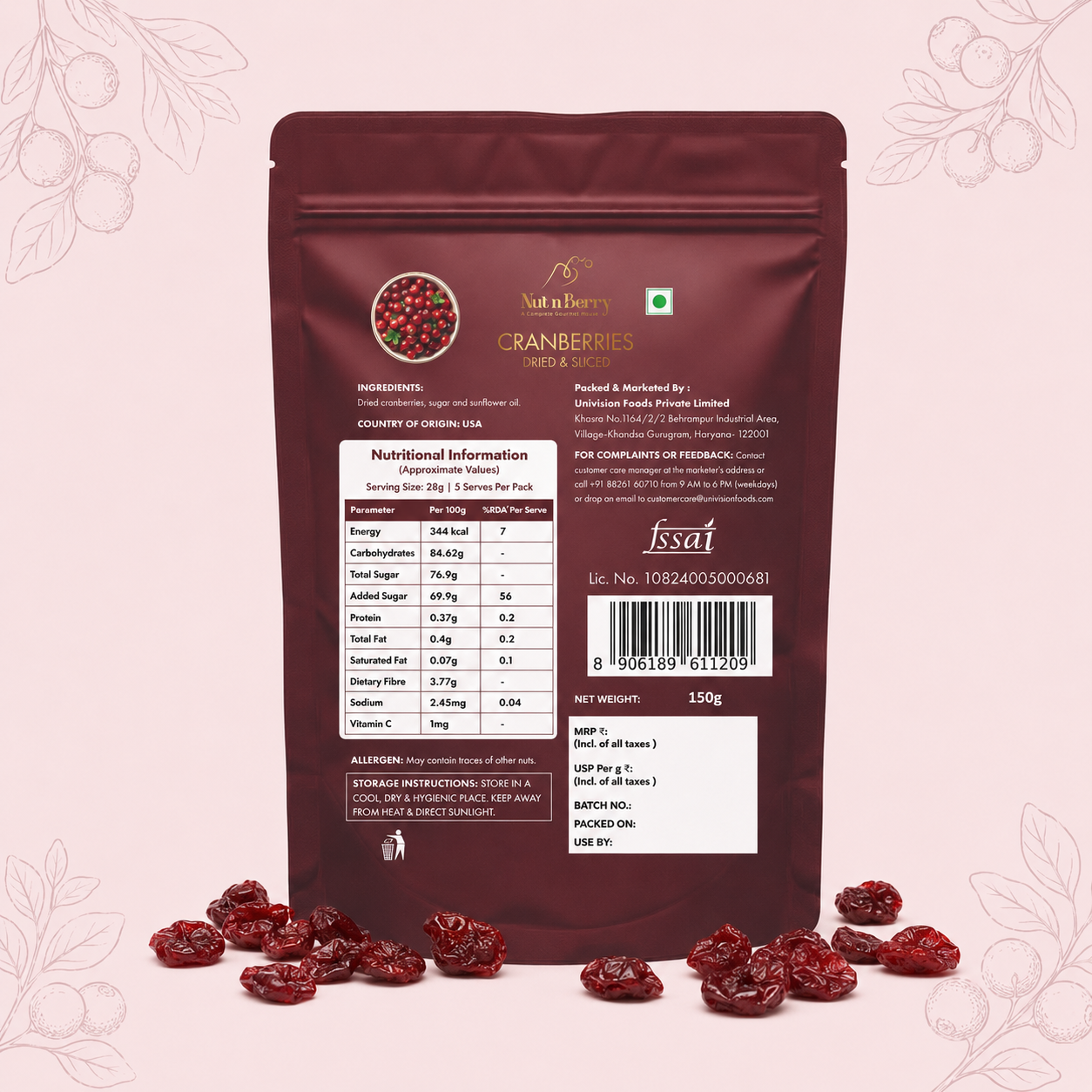 Dried Cranberries 150G | Naturally Antioxidant-Rich