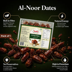 Tauffa Al-Noor Dates 500g | Premium Iraqi Khajoor with Seeds | No Added Sugar | Natural Iron & Fibre Rich Dry Fruit