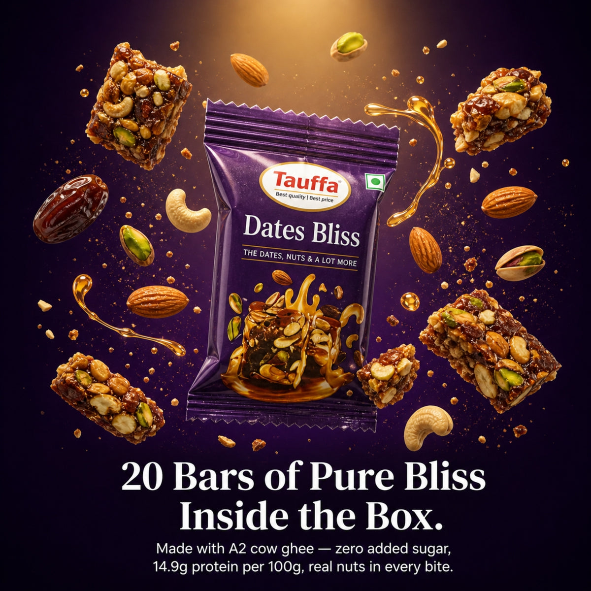 Date Bliss | Dates Barfi Bites with Dates, Almonds, Cashews & Pistachios