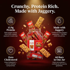Tauffa Peanut Chikki Jar 60 Pieces (18g Each) | Traditional Groundnut & Jaggery Snack | Protein Rich Peanut Brittle | No Added Preservatives or Colours