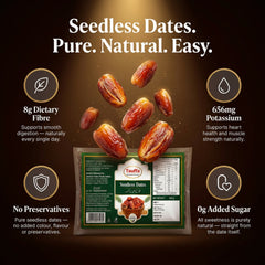 Tauffa Premium Seedless Dates 500g | Soft & Chewy Pitted Khajoor | Naturally Sweet Khajur | 0% Added Sugar | No Preservatives