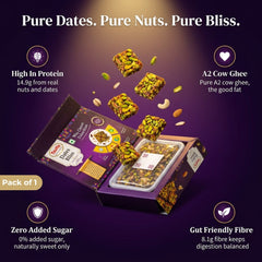 Tauffa Date Bliss 200g | Dates Barfi Bites with Almonds, Cashews & Pistachios | A2 Cow Ghee & Honey | Healthy Indian Sweet Snack | No Added Sugar | Gluten Free