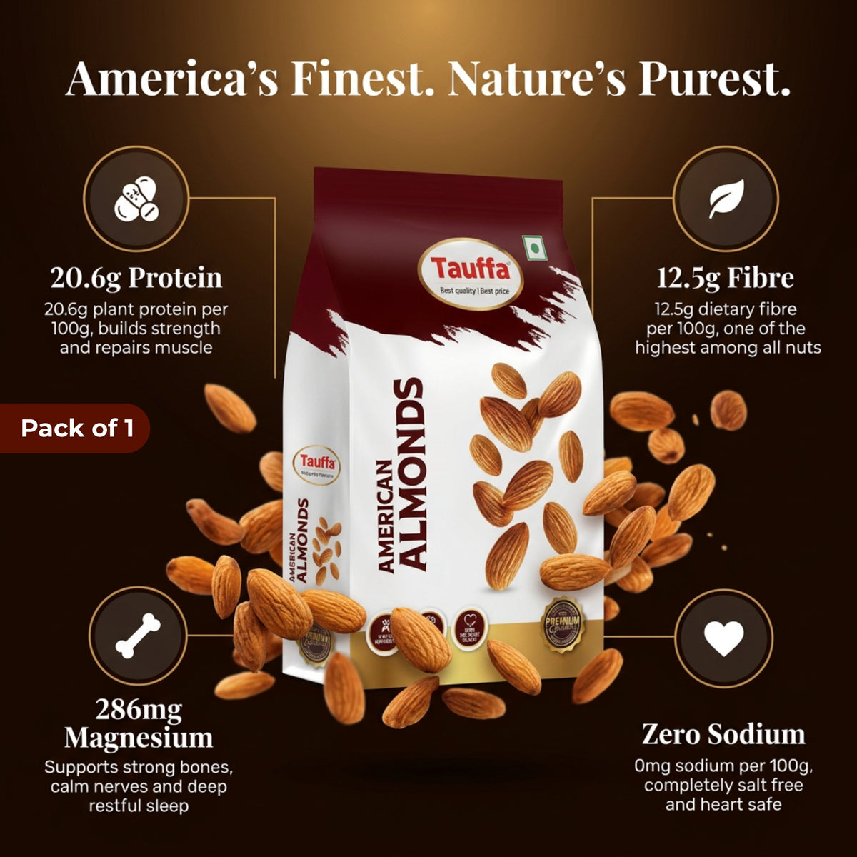 Premium American Almonds 250g | Whole & Crunchy California Badam