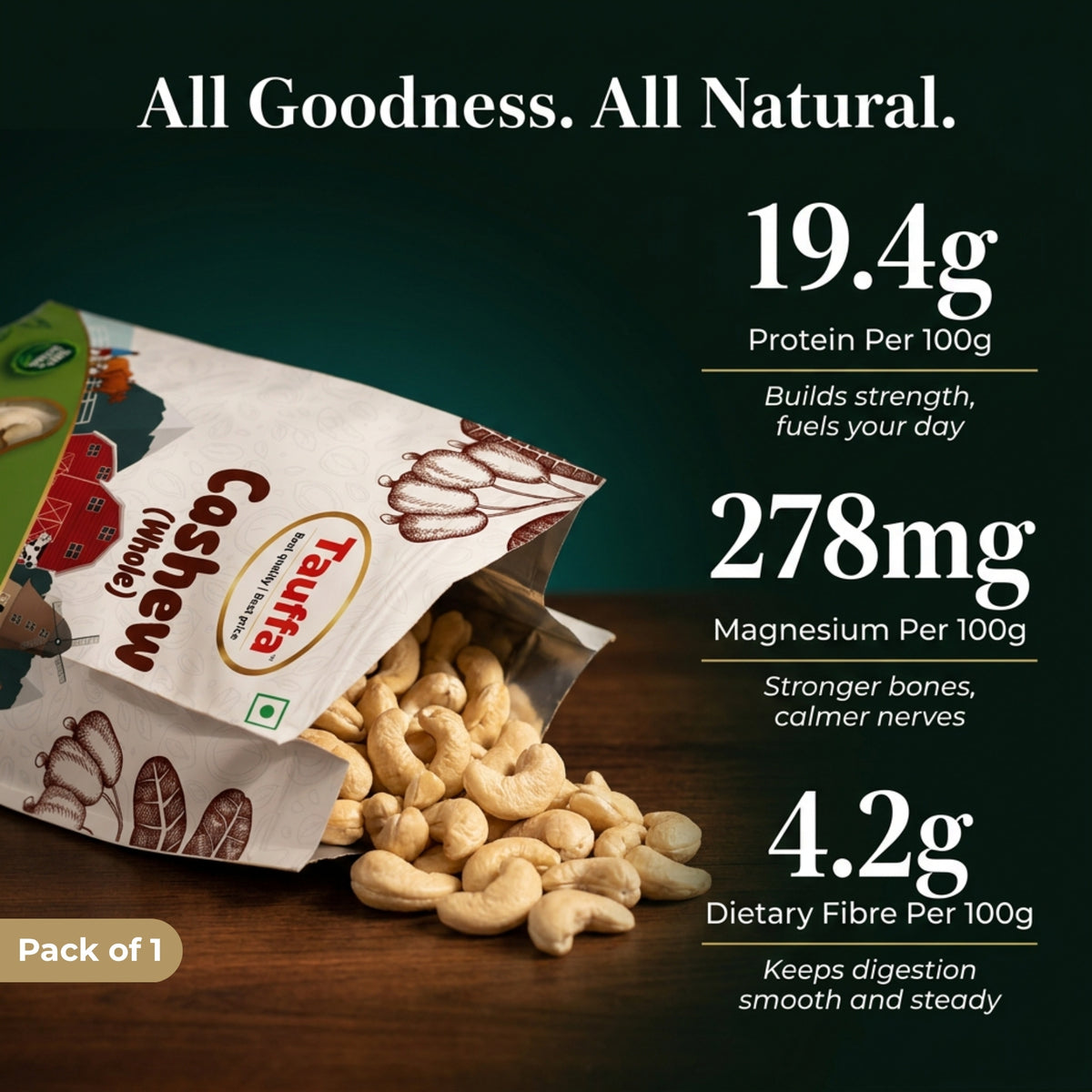 Premium Whole Cashews W320 250g | Crunchy King Size Kaju