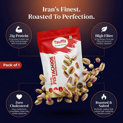 Tauffa Irani Pistachios Roasted & Salted 250g | Crunchy, Rich in Protein and Fiber, Perfect Snack for Energy Boost | Heart-healthy, High in Antioxidants, Ideal for Snacking