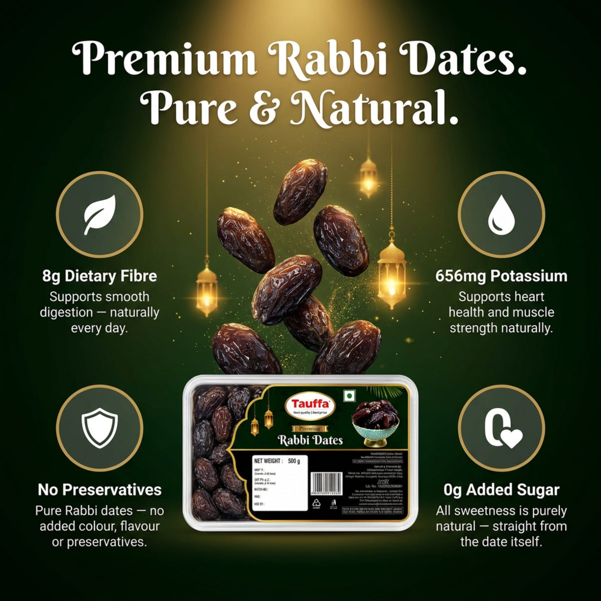 Premium Rabbi Dates 500g | Soft & Caramel-Sweet Khajoor