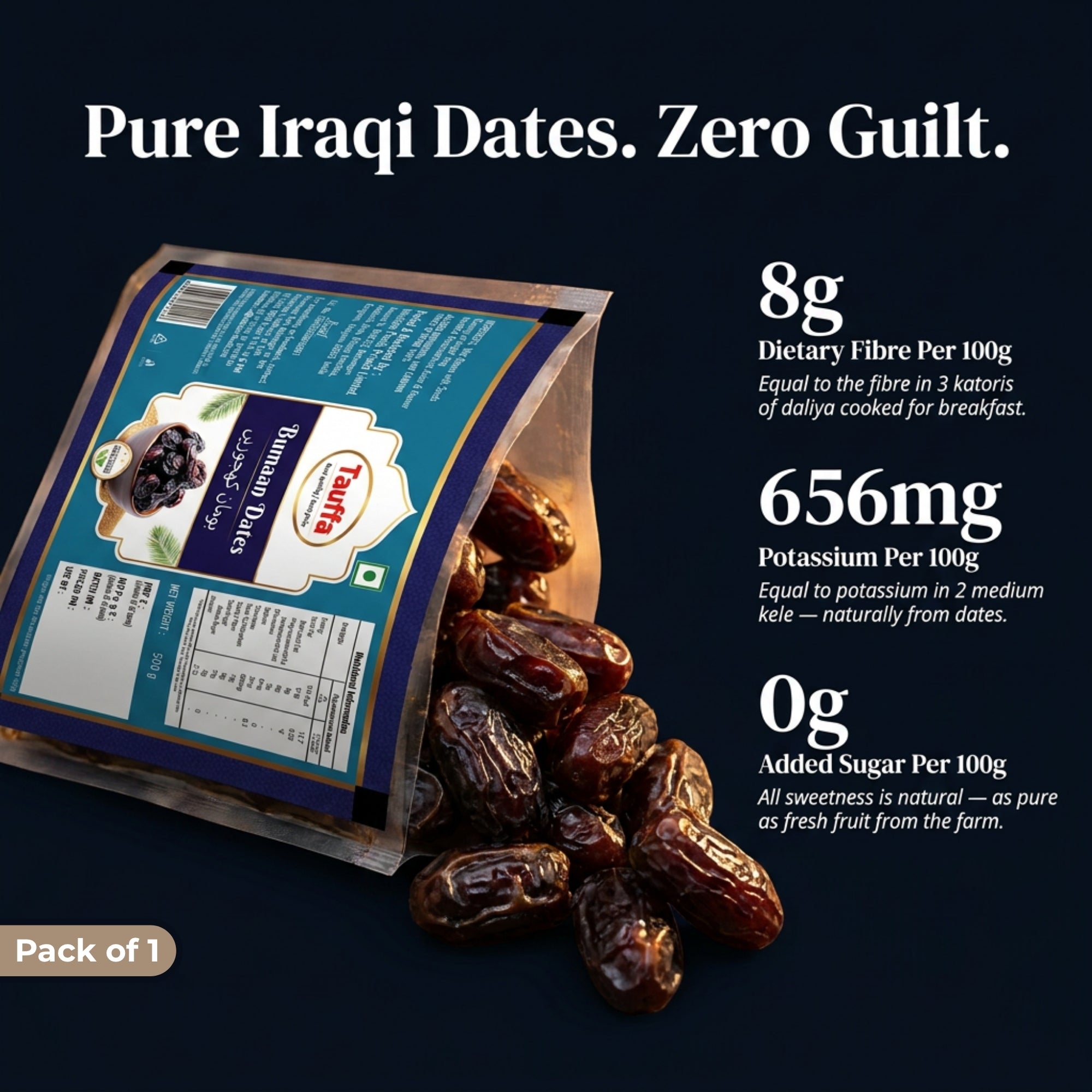 Bumaan Dates 500g | Premium Iraqi Black Khajoor with Seeds