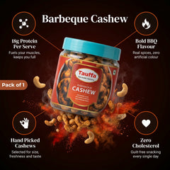 Tauffa Barbeque Cashews 250g | Smoky BBQ Roasted Whole Kaju | Crunchy Masala Kaaju Nuts | Ready-to-Eat | No Added Oil or Colours