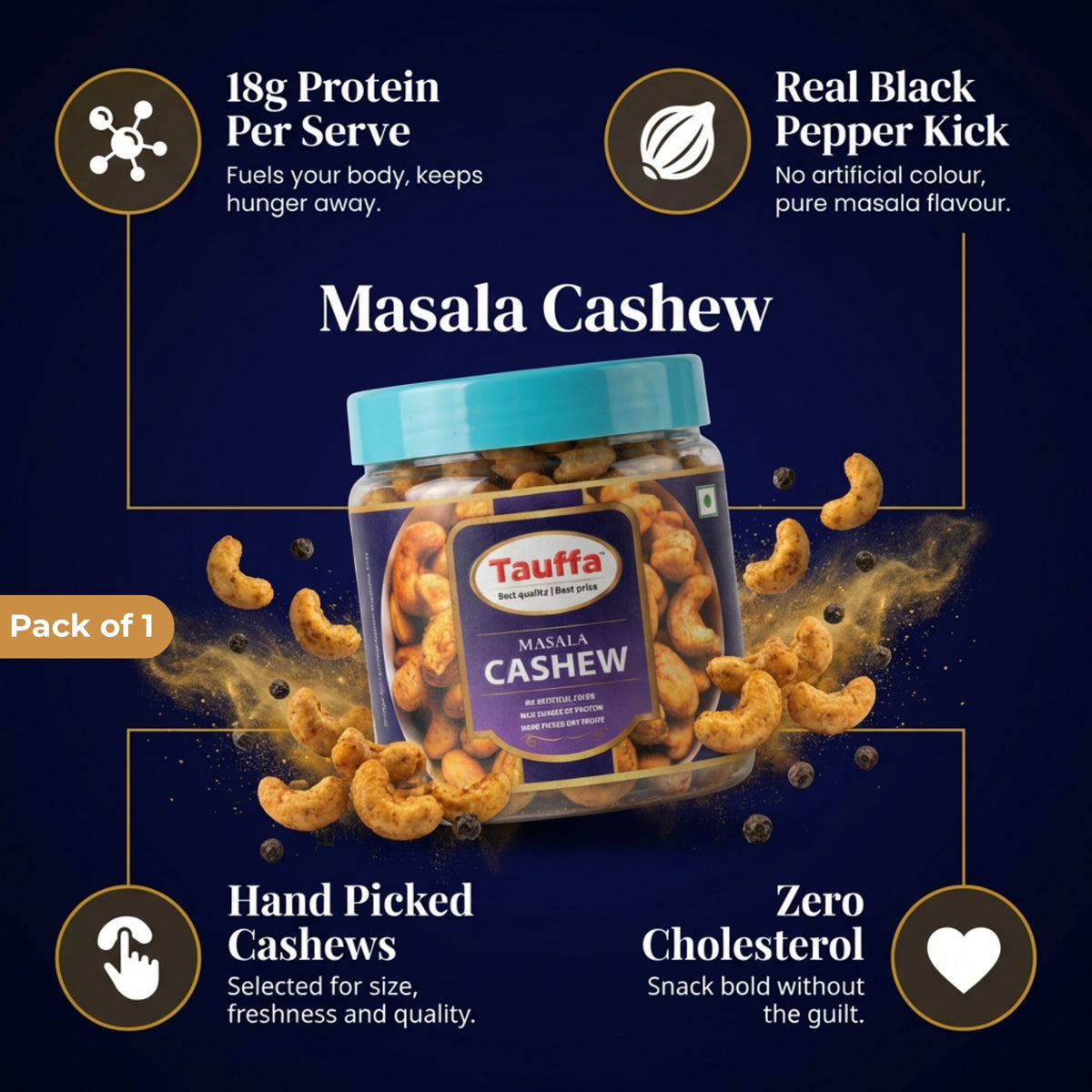 Masala Cashews 250g | Roasted Whole Kaju with Desi Masala
