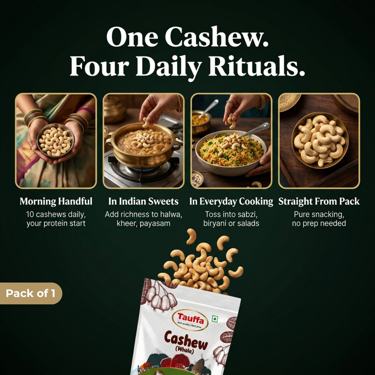 Premium Whole Cashews W320 250g | Crunchy King Size Kaju