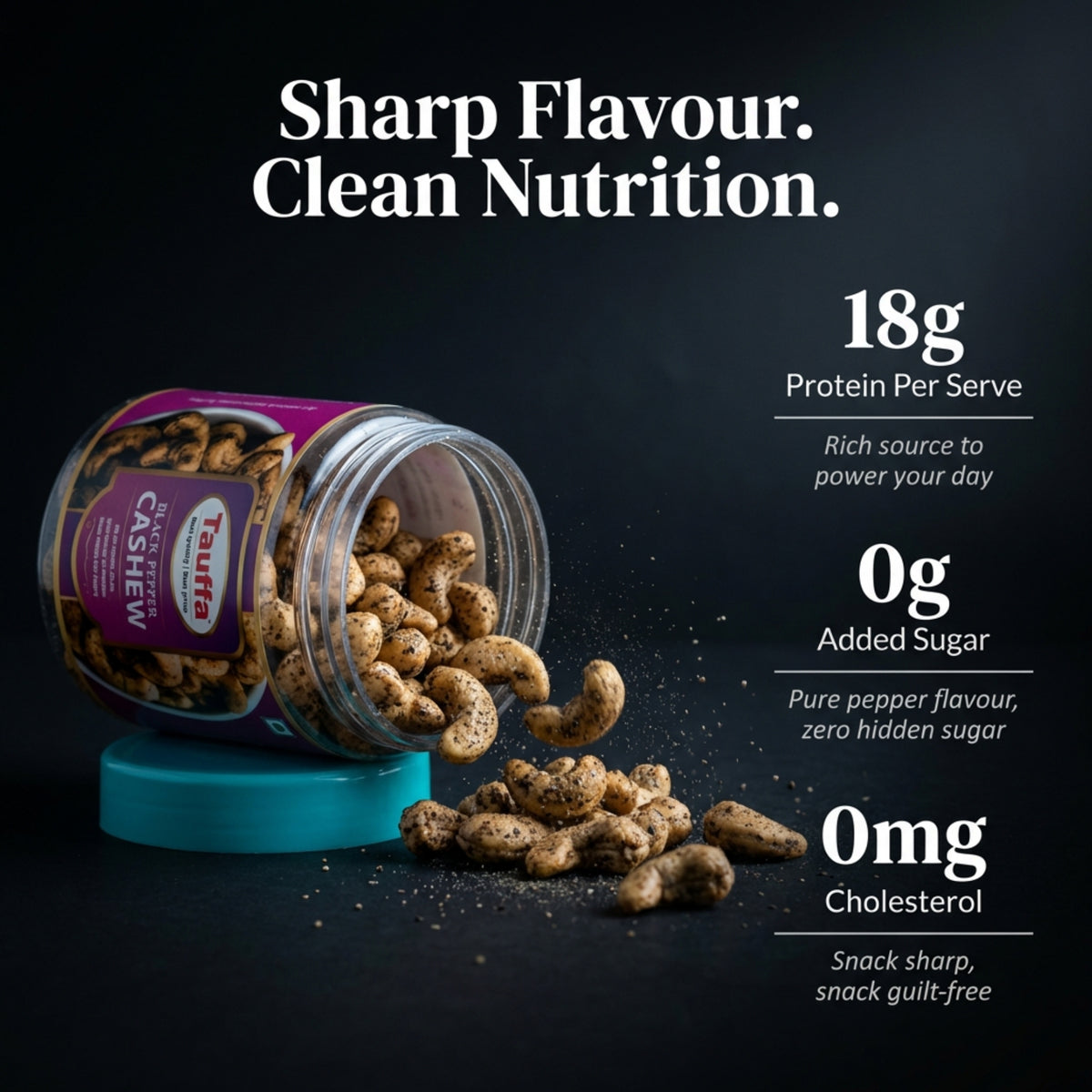 Black Pepper Cashews 250g | Roasted Whole Kaju with Kali Mirch
