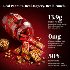Tauffa Peanut Chikki Jar 60 Pieces (18g Each) | Traditional Groundnut & Jaggery Snack | Protein Rich Peanut Brittle | No Added Preservatives or Colours