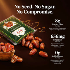 Tauffa Premium Seedless Dates 500g | Soft & Chewy Pitted Khajoor | Naturally Sweet Khajur | 0% Added Sugar | No Preservatives