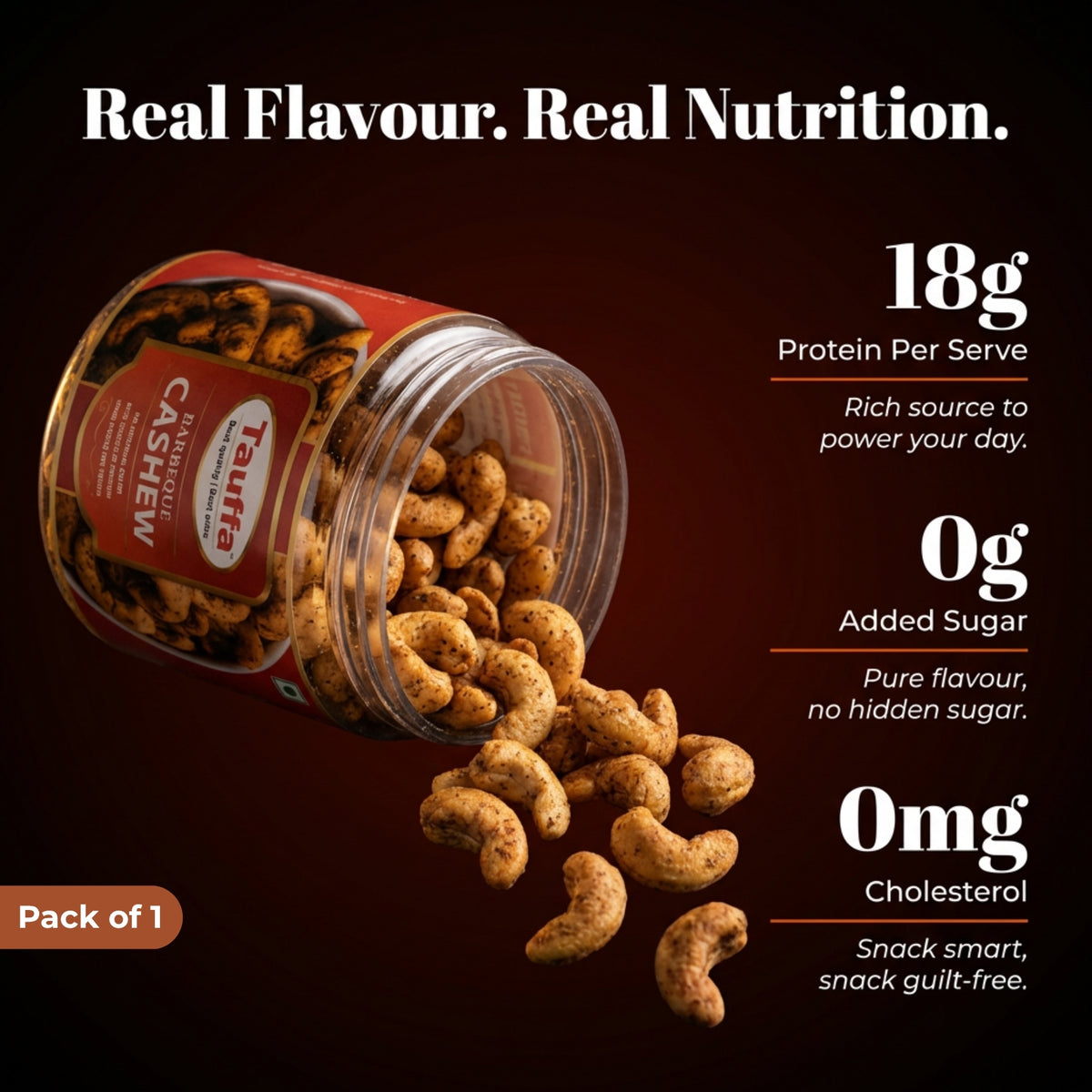 Tauffa Barbeque Cashews 250g | Smoky BBQ Roasted Whole Kaju
