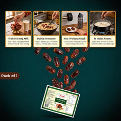 Tauffa Al-Noor Dates 500g | Premium Iraqi Khajoor with Seeds | No Added Sugar | Natural Iron & Fibre Rich Dry Fruit