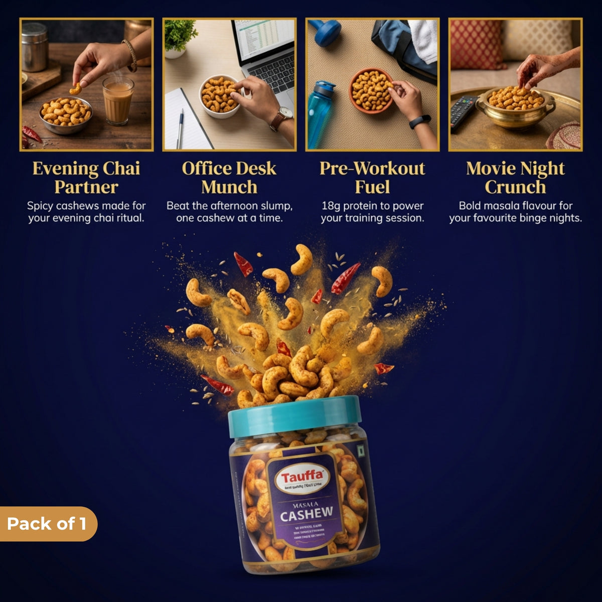 Masala Cashews 250g | Roasted Whole Kaju with Desi Masala