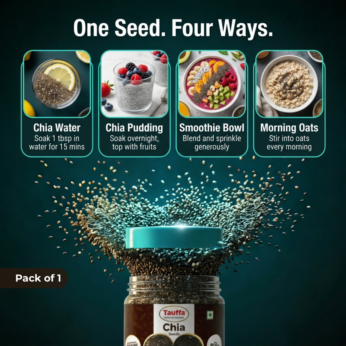 Tauffa Chia Seeds 250g | Natural Superfood Seeds | Rich in Fiber, Protein & Omega-3