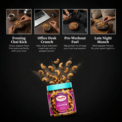 Tauffa Black Pepper Cashews 250g | Roasted Whole Kaju with Kali Mirch | Crunchy Jumbo Kaaju Nuts | No Added Oil | Healthy Snack