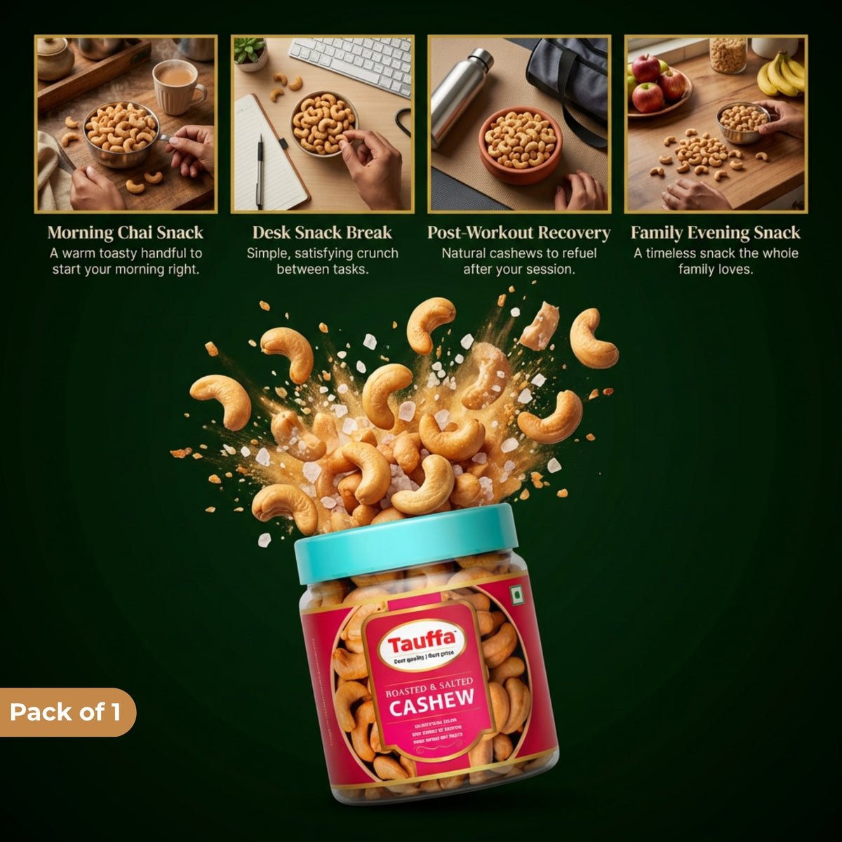 Premium Roasted & Salted Cashews 250g | Crunchy Whole Kaju with Rock Salt
