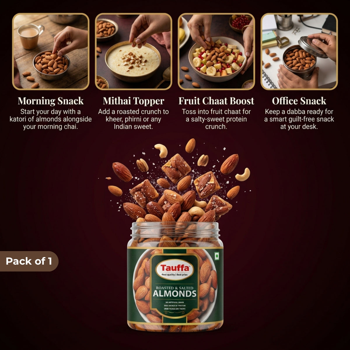 Premium Roasted & Salted Almonds 250g | Crunchy Whole California Badam