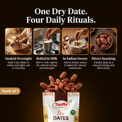 Tauffa Premium Dry Dates 500g | Chuhara/Sukha Khajoor | Kharik Khajur | Ideal for Traditional Recipes | No Added Sugar