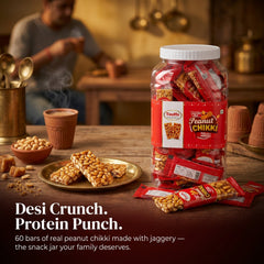 Tauffa Peanut Chikki Jar 60 Pieces (18g Each) | Traditional Groundnut & Jaggery Snack | Protein Rich Peanut Brittle | No Added Preservatives or Colours