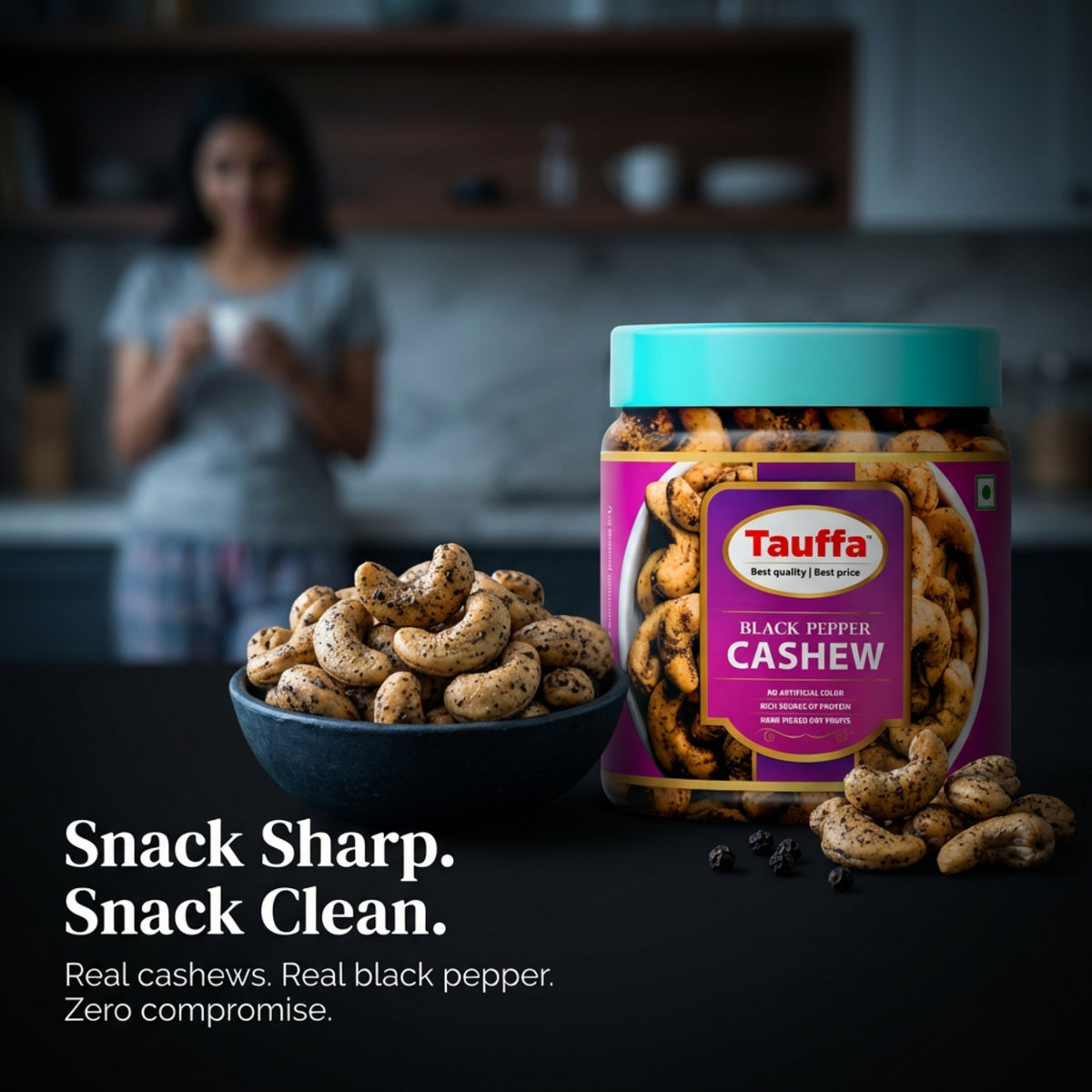 Black Pepper Cashews 250g | Roasted Whole Kaju with Kali Mirch