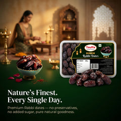 Tauffa Premium Rabbi Dates 500g | Soft & Caramel-Sweet Khajoor | Lamba Khajur in Container | Naturally Sweet Date | No Added Sugar