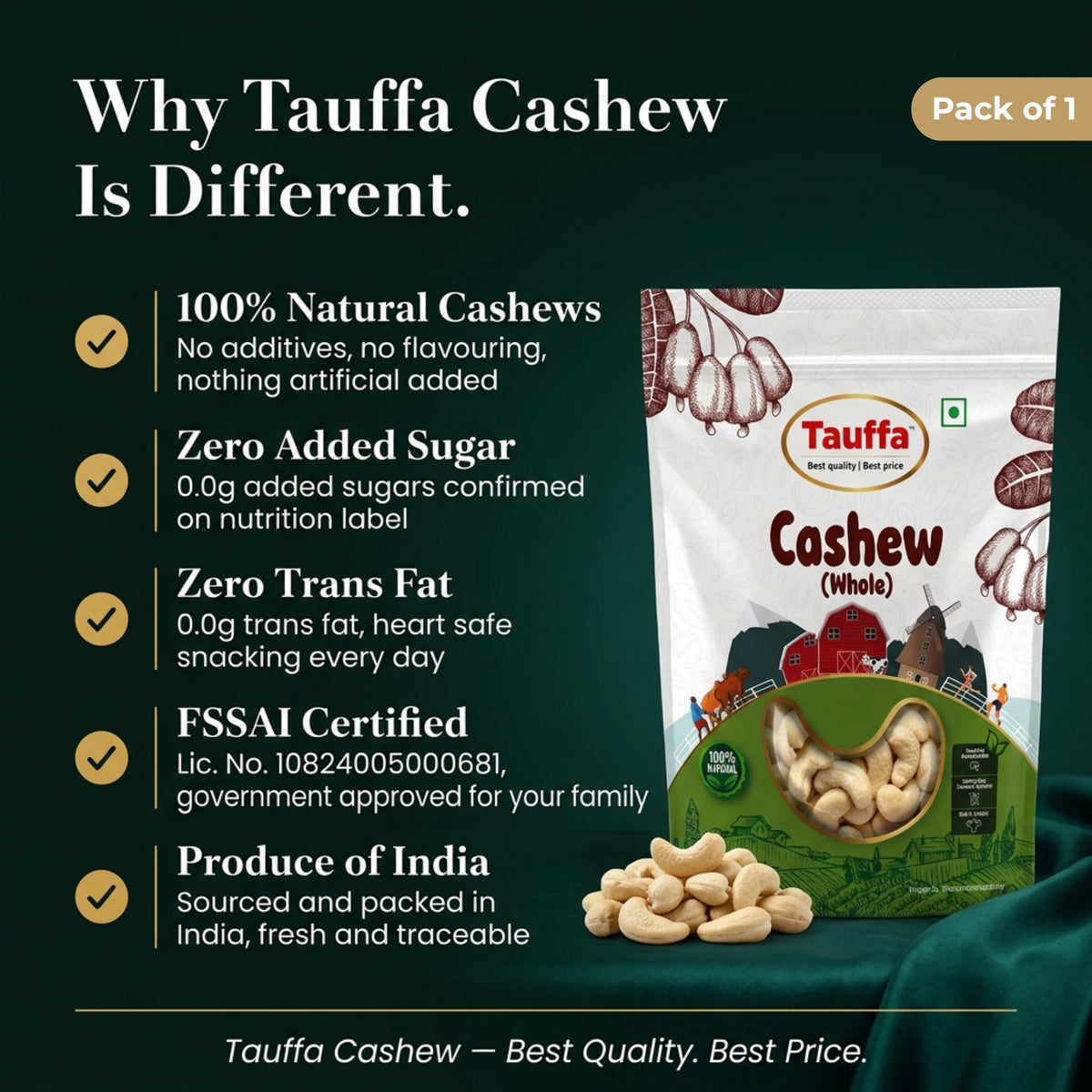 Premium Whole Cashews W320 250g | Crunchy King Size Kaju