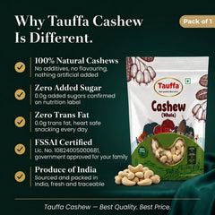 Tauffa Premium Whole Cashews W320 250g | Crunchy King Size Kaju | Natural Kaaju Nuts | Unsalted & Non-Split | No Added Oil