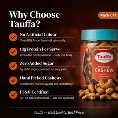 Tauffa Barbeque Cashews 250g | Smoky BBQ Roasted Whole Kaju | Crunchy Masala Kaaju Nuts | Ready-to-Eat | No Added Oil or Colours