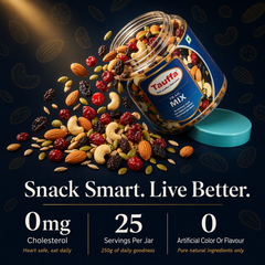 Tauffa Trail Mix | 9 Superfoods in 1 Jar | Almonds, Cashews, Cranberries, Cherries, Black Raisins & 3 Seeds | Healthy Travel Snack | No Artificial Colours