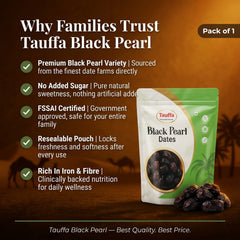 Tauffa Premium Black Pearl Dates | Naturally Sweet, No Added Sugar, Rich in Fiber & Antioxidants, Seedless, Healthy Energy Boost, Perfect Snack for Digestion & Immunity, Khajoor Dates